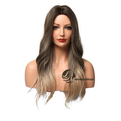 China Supplier Super Synthetic Brown Mixed Color Wig Long Curly Deep Wave Meiwei Hair Products Mixed Ombre HD Brown Wigs for sale