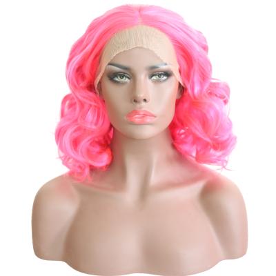 China Hot Sale Short Wave Hair And Deep Wave Short Bob Pink Color Lace Front Wigs for sale