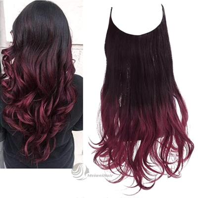 China Silky Straight Wave Meiwei Factory Customized Inbisible Halo Hair Extensions No Clips Synthetic Hair Extens Fake for sale