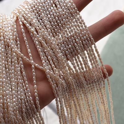 China Jewelry Making AA3-4mm White Natural Freshwater Rice Pearl Strand for sale