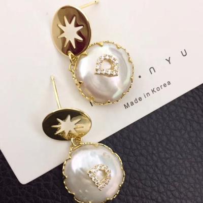 China High End Latest Design Drop Earring Jewelry Promotional Earrings With Baroque Pearl 14K Gold Injection Accessories Pearl for sale