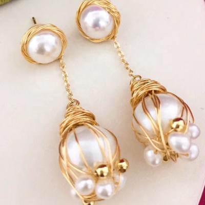 China 14K Gold Earring Large Earring Earring Goods Porcelain Baroque Pearl High End Wholesale Injection Accessories for sale