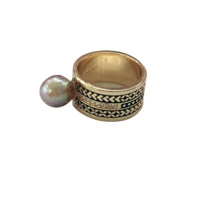 China FASHIONABLE Edison Freshwater Baroque Pearl Polynesian Style Rings True Hawaiian Gold Plated Jewelry for sale