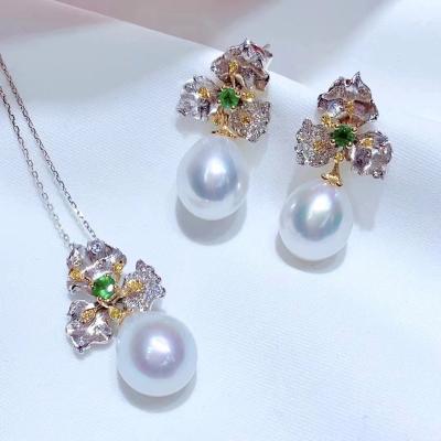 China Ethnic Wholesale 925 Silver Freshwater Pearl Woman Flower Jewerly Set Jewelry for sale