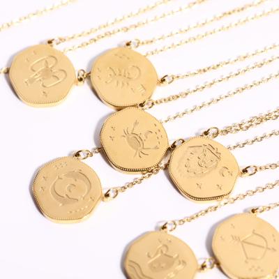 China FASHIONABLE Female 12 Zodiac Sign Necklace Stylish Pendants Charm Customized Letter Constellation Gold Choker Astrology Chain Necklaces for sale