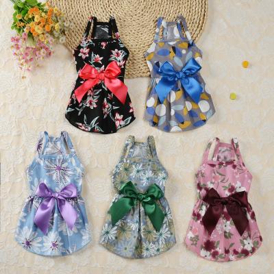 China Viable Popular Summer Dog Girl Floral Dress Clothes Sleeveless Cute Ribbon Sundress Princess Party Shirt Dog Pet Clothes for sale