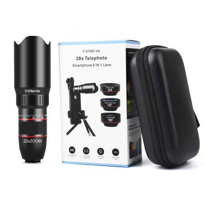 China detachable & sustainable& long distance shot FST 4 in 1 22x telescope kit, OEM customized cell phone lens, pro remote telephoto for sale