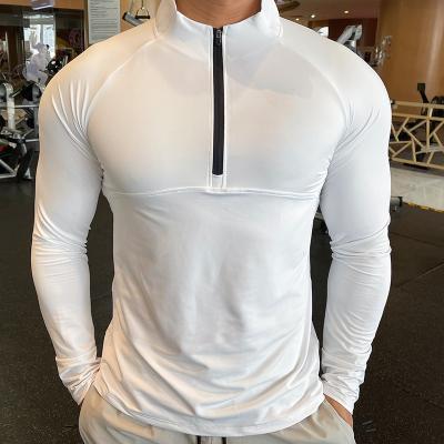 China Other High Quality Quick Dry Mens Sports T-shirt Sportswear Long Sleeve Running Gym Clothing Fitness Compression Shirt Zip Pullover for sale