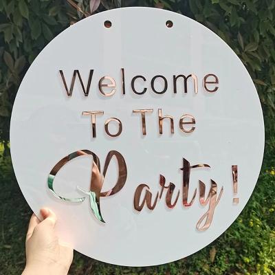 China Retail Store Round Shape White Acrylic Welcome Sign, Acrylic Mirror Circle Welcome Party Sign Custom For Hanging for sale