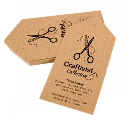 China Sustainable Hang Tags Factory Custom Jeans Labels Logo Printed Kraft Paper Tags With Holes For Sholelaces Kraft Paper Hang Tags for sale