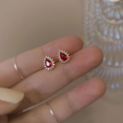 China FASHIONABLE Stylish Earrings 925 Sterling Silver Red CZ Water Drop Stud Earrings for sale