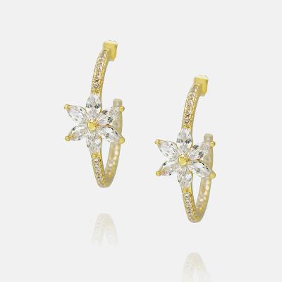 China Wholesale TRENDY Fashion Jewelry Gold Plated CZ Earrings Zircon Flower Stud Earrings for sale