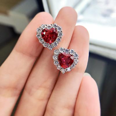 China IVIAPRO Jewelry Good Quality TRENDY Earrings 925 Sterling Silver Red Heart Diamond Stud Earrings for sale