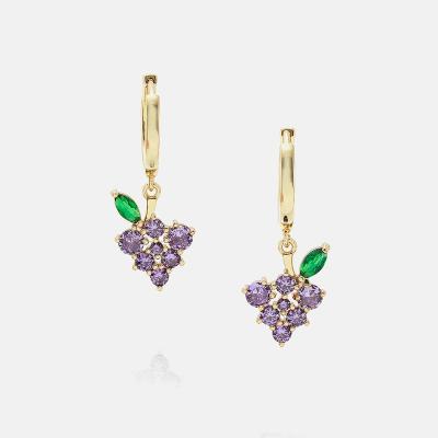 China Fashion Jewelry 18K Gold Plated Cute Fruit Grape Earrings Cute Grape Earrings For Girls for sale