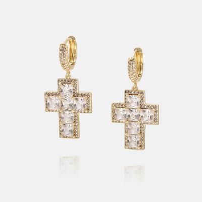 China TRENDY Fashion Jewelry Cross Circle Earrings 18k Gold Plated Big Stones Circle Cross Earrings for sale