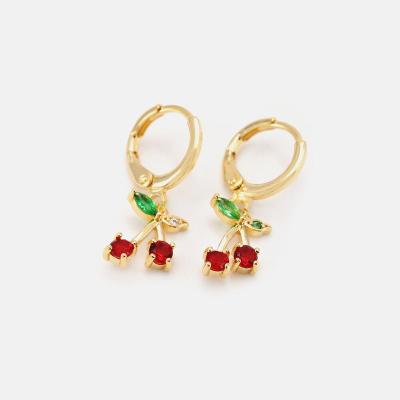 China TRENDY Hot Sale Fashion Drop Earrings Sweet Cherry 18K Red Gold Plated Cute Earrings for sale