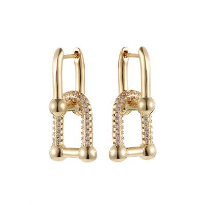 China TRENDY Fashion Earrings Gold Plated Micro Set CZ Circle U Shaped Earrings for sale