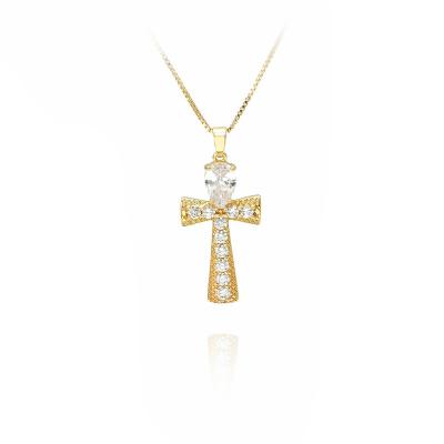 China Trendy Fashion Jewelry High Quality 18K Gold Plated Zirconia Cross Pendant Necklace for sale