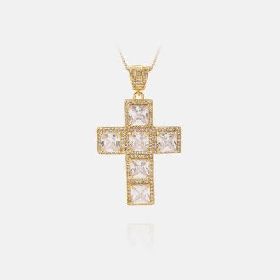 China Trendy Fashion Jewelry IVIAPRO Large Cross Pendants Square CZ Stones 18k Gold Plated Cross Pendant Necklaces for sale