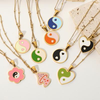 China New Arrival Fashion Jewelry Stainless Steel Tai Chi Yin Yang Pendant TRENDY Colorful Necklace for sale