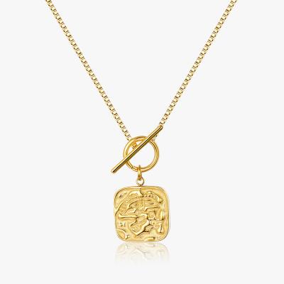 China TRENDY Fashion Jewelry Stainless Steel Gold Plated Square OT Box Chain Choker Pendant Necklace for sale