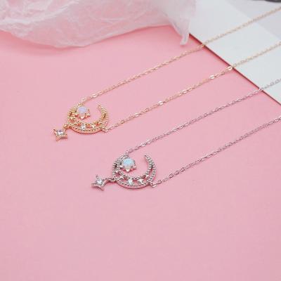 China FASHIONABLE New Arrival 925 Sterling Silver Necklace Moon Star Pendant Opal Necklace for sale