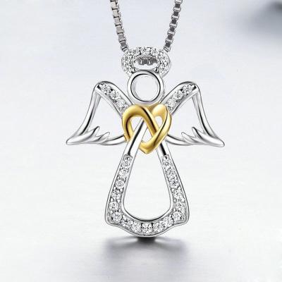 China Romantic Charming Jewelry 925 Sterling Silver Love Heart Angel Wing Pendant Necklace for sale