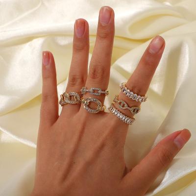 China Fashion TRENDY Jewelry New Arrival IVIAPRO Brass 18K Gold Plated Geometric Zircon Rings for sale