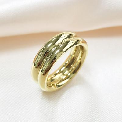 China Trendy Fashion Jewelry 18K High End Chunky Stainless Steel Band Rings Gold Plated Stainless Steel for sale