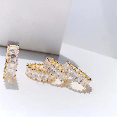 China FASHIONABLE AAA New Arrivals High End Zirconia Pave Rings For Women Stainless Steel Rectangle CZ Rings for sale