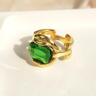 China INS CLASSIC Hot Selling High End 18K Gold Plated Emerald Rings Stainless Steel Tarnish Free Rings for sale