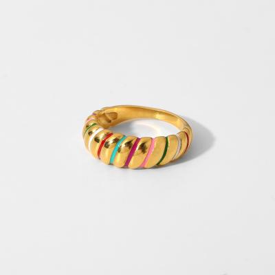 China TRENDY Fashion Jewelry Gold Plated Colorful Stainless Steel Crescent Shape Twisted Ring for sale