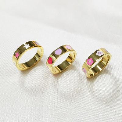 China Wholesale TRENDY Jewelry Fashion Jewelry Gold Plated Stainless Steel Colorful Enamel Heart Ring for sale