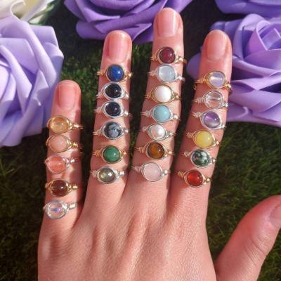 China IVIAPRO New Arrival FASHIONABLE Gold Wire Wrapped Crystal Rings Natural Stone Rings for sale