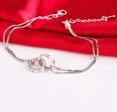 China Fashion Jewelry Romantic Wholesale Double Chain 925 Silver Double Loop Bracelet for sale