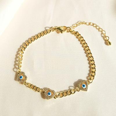 China IVIAPRO Fashion Jewelry TRENDY Gifts Brass 18K Gold Plated Heart Evil Eye Bracelets for sale