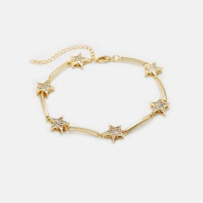 China FASHIONABLE IVIAPRO Newcomer Shiny 6 Stars Charm Bracelets Brass 18K Gold Plated Jewelry Bangle Bracelets for sale