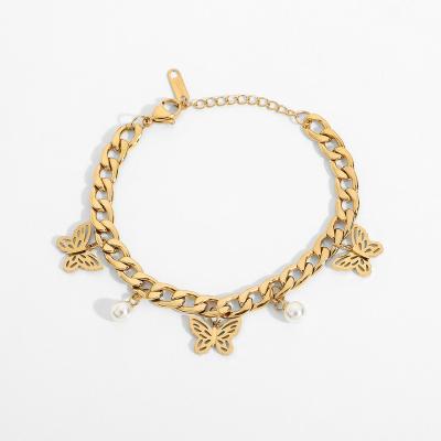 China New Arrival FASHIONABLE Gold Plated Stainless Steel Butterfly Cuban Chain Bracelet for sale