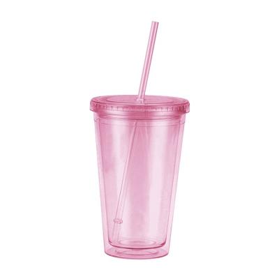 China Sustainable Plastic Double Wall 16oz Custom Drink Mug With Straw And Lid for sale