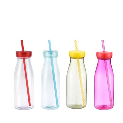 China 550ml Viable Hot Selling BPA Free Plastic Milk Bottle Beverage Bottle With Straw for sale