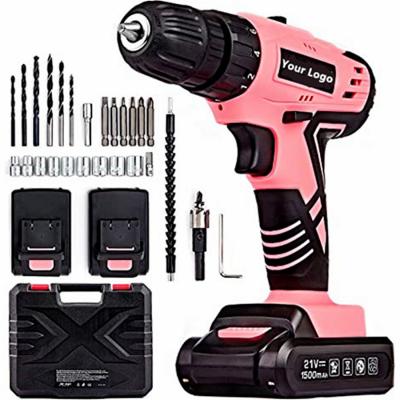 China Plastic+Plastic+Metal Factory Custom Logo Quality Lithium Impact Driver 20V Pink 2021 Cordless Drill For Women for sale