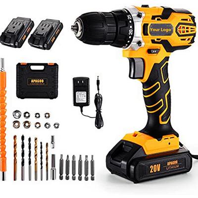 China Plastic + Metal Plastic + Metal Factory Logo Quality Lithium Impact Driver 20V Cordless Drill 2021 Custom Cordless for sale