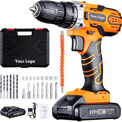 China Plastic + Logo Quality 21V MAX Lithium-Ion Cordless Power Drill Cordless Drill Set 2021 Factory Custom Made Plastic + Metal for sale