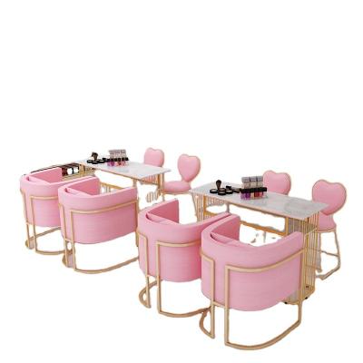 China Simple Modern Luxury European Traditional Style Salon Nail Table Set With Work Chairs Manicure Table Sale for sale