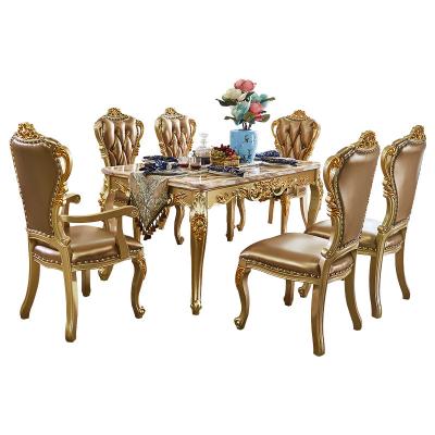 China Solid Wood American Rectangular Dining Table And Chair Gold Carved Dining Table European Style Foldable Marble Dining Table for sale