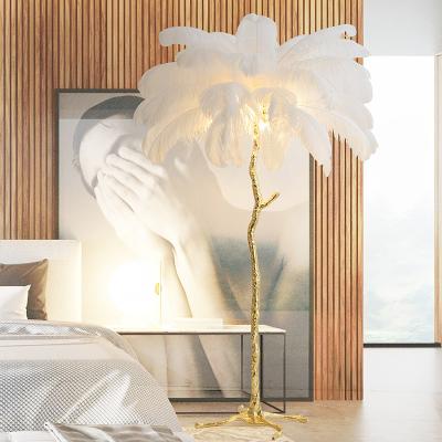 China Hotel Antique Luxury Cheap Modern Light Corner Decorative Ostrich Feather Shade Led Standing Floor Lamps for sale