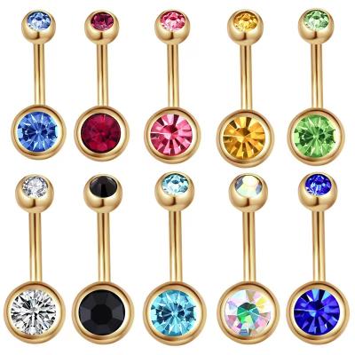 China Stainless Steel Jewelry Romantic Medical Piercing Diamond Inlaid Double Head Drill Navel Ring for sale