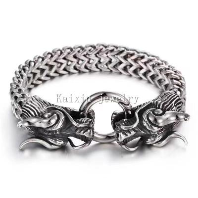 China Hot Selling Jewelry Trend CLASSIC Steel Accessories Masterful Double Dragon Buckle Men's Stainless Steel Multilayer Casting Bracelet for sale