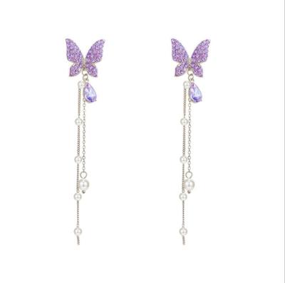 China Long vintage earrings tassel earrings s925 pearl butterfly fashion romantic silver earrings for sale