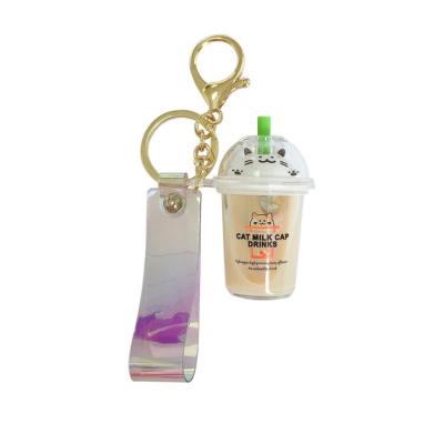 China Custom Liquid+acrylic bubble tea keychains bubble key chain logo key chain ornament store gift for sale